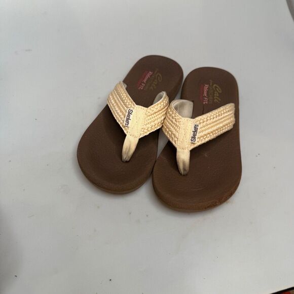 Skechers Cali Asana Women’s US Size 8 Yoga Foam Flip Flops Cream Brown Knit - Picture 11 of 16